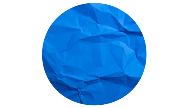 Blue Round Sticker with Wrinkled and Crumpled Edges, Isolated on Transparent Background PNG
