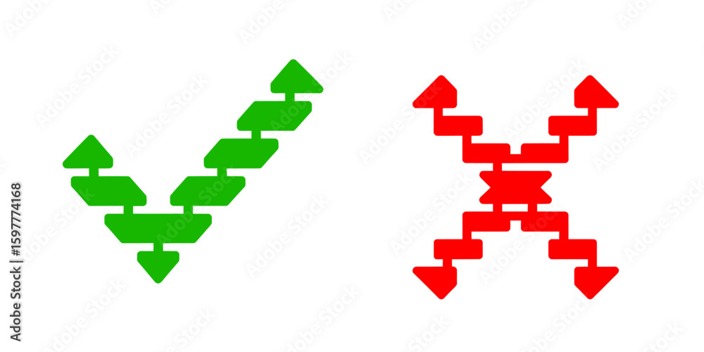 Poster green check and red cross symbol with woven brick pattern for design element icon set validation rej