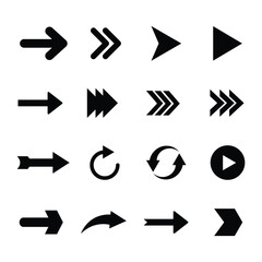 Black Arrow Collection in Flat Minimal Style on White Background for Diagrams, Conceptual Graphics, Template Designs, and Creative Visuals
