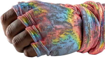 Color Blast in Hand: A close-up shot captures a fist encased in a rainbow of vibrant powder, creating a striking visual of joy and artistic expression.