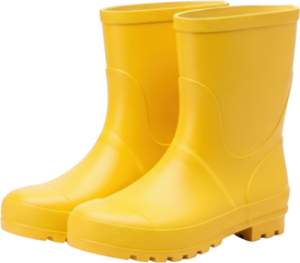Bright yellow children's rain boots with textured soles isolate yellow boots