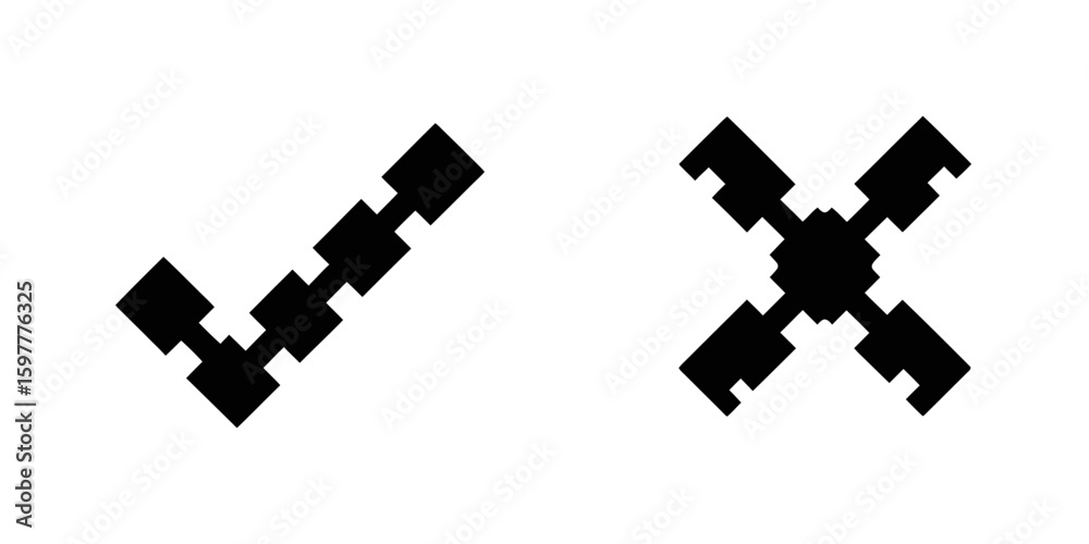 Poster check and cross mark symbol made of small square block mosaic pattern for creative icon design eleme