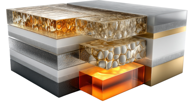 Abstract Cuboid Composition: This architectural masterpiece displays an innovative abstract cuboid composition, a captivating 3D rendering, with geometric elements that are layered.