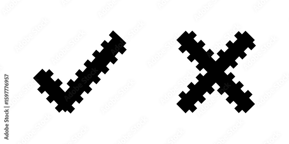Poster jagged check and cross mark icon set with sawtooth edge for creative design element symbol of choice