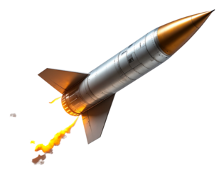  Modern Military Missile in Flight with Flame Trail, Side View, Transparent Background PNG