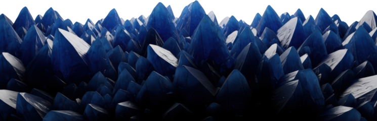 Blue crystal formations with sharp facets a geometric mineral landscape transparent background