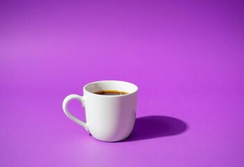 White coffee cup sits on vibrant purple textured surface,  purple background,  abstract