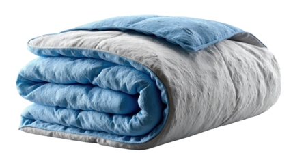 Cozy Comfort: A neatly folded duvet in soft blue and grey tones invites warmth, comfort, and serene sleep experiences.