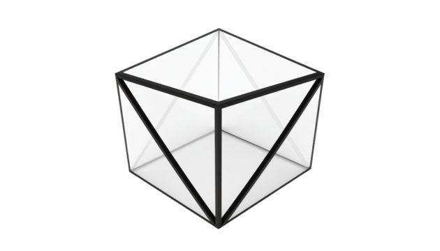 3D Visualization of Abstract Transparent Black Glass Geometry on White Background
