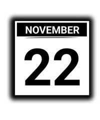Black and white color November month calendar date 22
