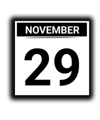 Black and white color November month calendar date 29