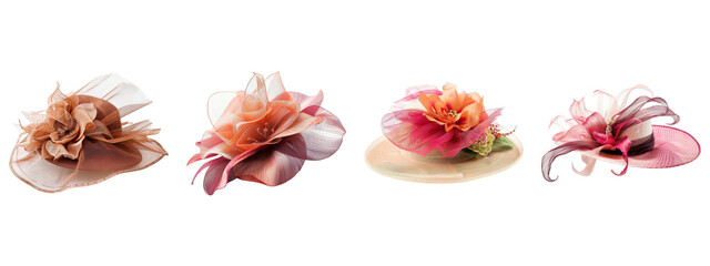 Four floral derby hats with transparent background