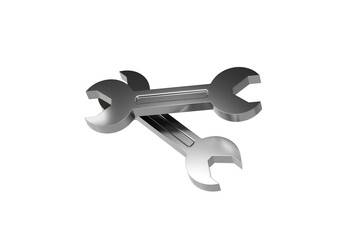 3d Wrench tool equipment icon. Realistic metallic mechanic tool concept. Building tools spanner wrench isolated on white transparent background. Minimal cartoon cute smooth. Spanner tool. 3d render.