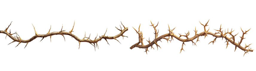 A 3d rendered golden vine with thorns isolated on a transparent background 