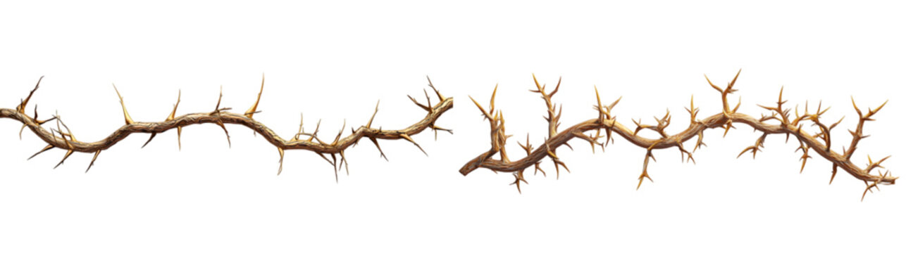 A 3d rendered golden vine with thorns isolated on a transparent background 