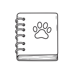 Vector illustration of a pet paw print notebook in a simple doodle style