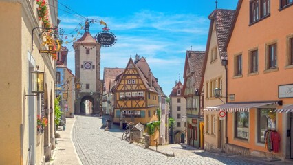 Medieval architecture and cobblestone street in Rothenburg