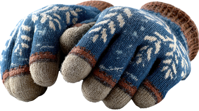 Winter Wonderland Gloves: A detailed view of a cozy pair of gloves, beautifully patterned and designed to keep hands warm during winter season, presenting the essence of comfort and style