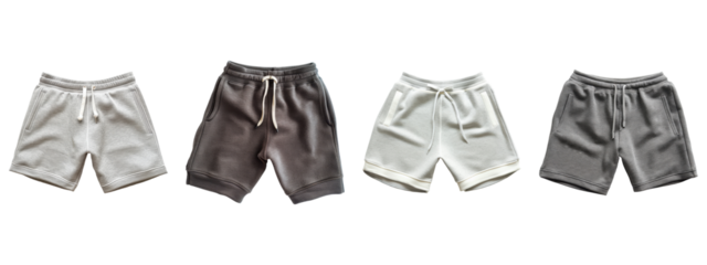 Four pairs of sweatshorts with transparent background