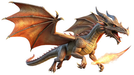 Obraz premium Majestic dragon with fiery breath in flight fantasy digital art illustration