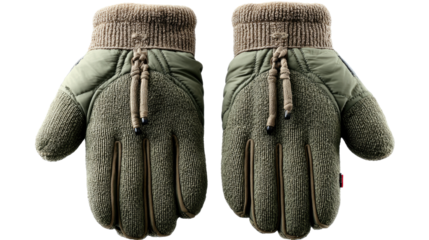 Cozy Winter Gloves: Two winter gloves meticulously displayed, each a cozy blend of textures and design, offering warmth and style for chilly weather.