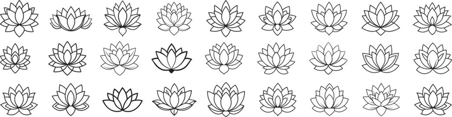Lotus Flower Line Art Set – Minimalist Botanical Vector Outline for Tattoos, Wall Art, and Design