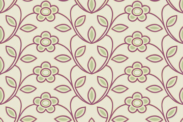 Floral vine pattern with plum and sage green seamless