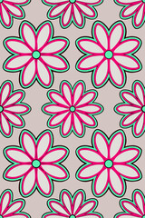 Pink and turquoise flowers on a light grey background floral pattern seamless pattern