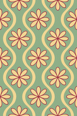 Retro floral pattern with wavy lines vector