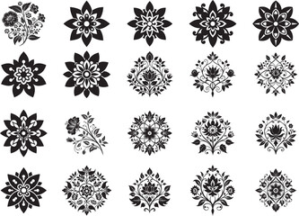Floral Ornament Silhouette Set – Vector Decorative Flower Elements