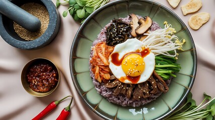 A colorful and appetizing bowl of traditional korean bibimbap