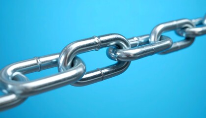 Obraz premium Realistic Chain Link on Blue Background Unity and Security Symbol