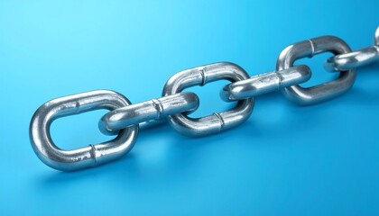Obraz premium Realistic Chain Link on Blue Background Unity and Security Symbol