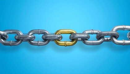 Obraz premium Realistic Chain Link on Blue Background Unity and Security Symbol