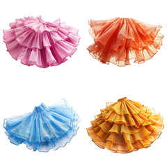 Ruffled colorful skirts with transparent background