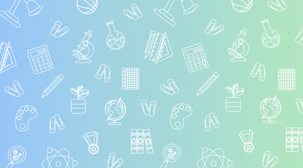 Bright gradient childrens background pattern with school linar supplies
