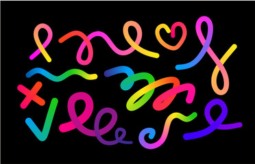 Colorful Swirl Ribbons. 3D Gradient Lines in Motion on Dark Background
