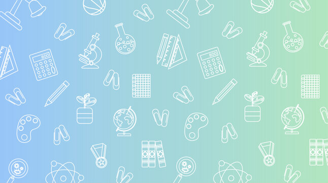 Bright gradient childrens background pattern with school linar supplies