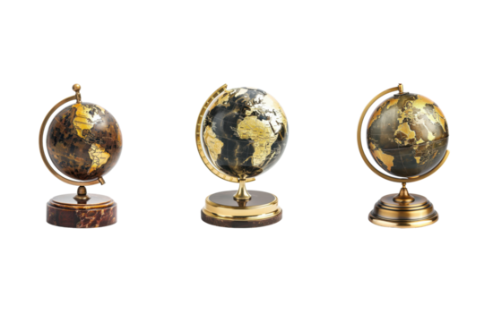 Three antique globes with transparent background