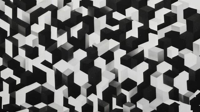 Monochrome geometric pattern video: Black and white interlocking shapes creating optical illusion effect. Abstract design for background, textile, or graphic art concept