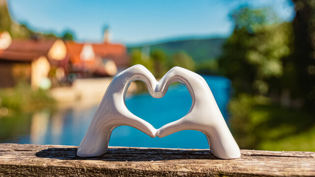 Heart hands gesture with a 3D printed sculpture - free model from thingiverse - at Essing, Kelheim, Bavaria, Germany