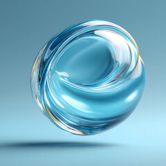 Irregular Transparent Hydrogel Ball Floating with Light Blue Background, Hyper-Realistic Style, High-Definition Rendering
