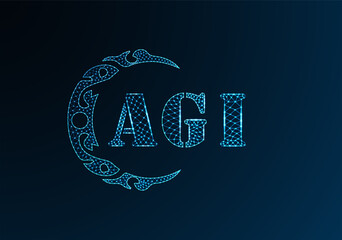 Low poly letter logo AGI design. AGI letter logo low poly vector design on blue color gradient background. AGI logo low poly design