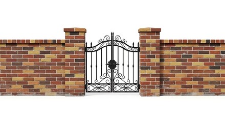 Brick wall gate wrought iron entrance architecture design property estate security outdoor access home