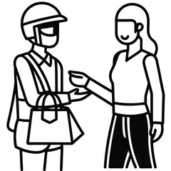 Delivery person handing package to customer recipient