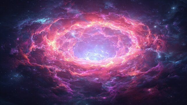 Colorful Pink And Purple Nebula In Deep Space