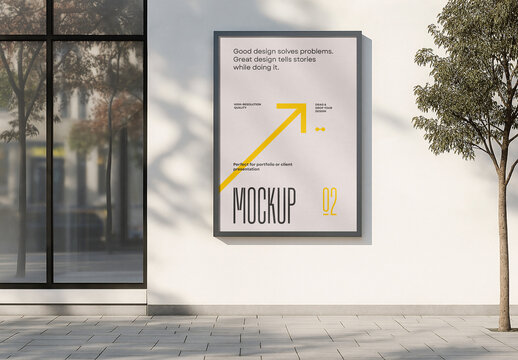 Realistic Vertical Poster Mockup on Wall &ndash; High-Resolution Editable Template