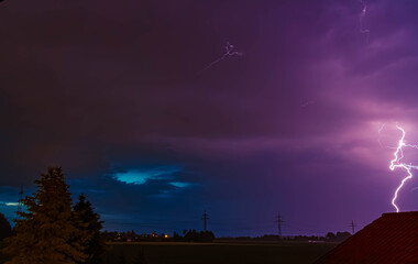 Thunderstorm with lightning near Tabertshausen, Aholming, Deggendorf, Bavaria, Germany