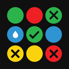 Obraz premium Nine colorful circles with icons on black background