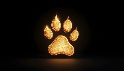 Golden paw print on black background